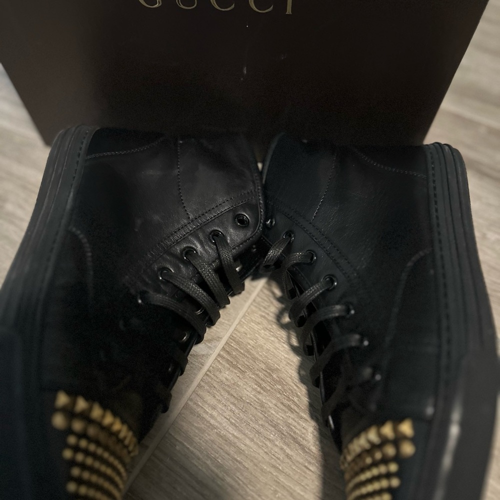 Gucci Black and Gold Studded High-Top Sneakers - Picture 7 of 9
